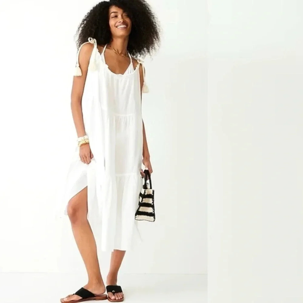 New J Crew Tiered Rope Sundress White Size S/M